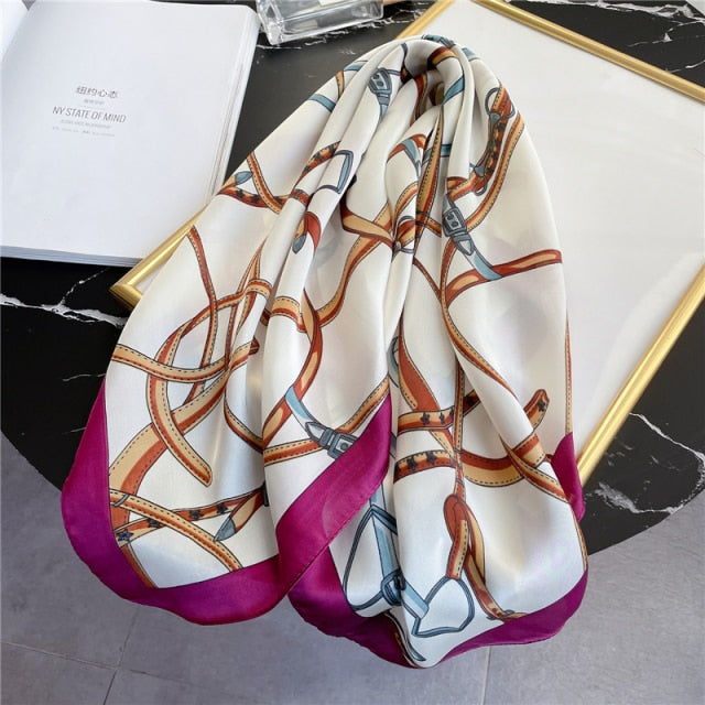 Square Scarf for Women Silk Feeling Hair Band Foulard Office Neckerchief Bandana
