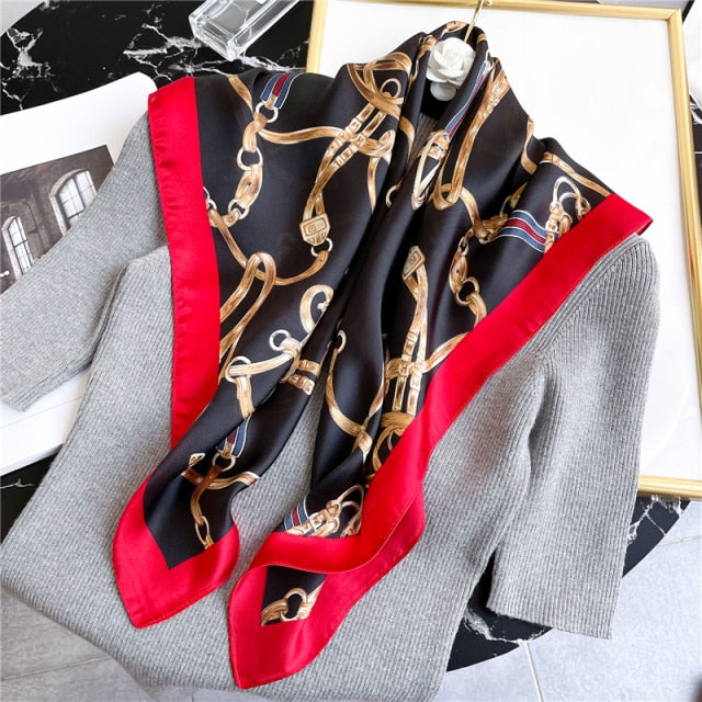 Square Scarf for Women Silk Feeling Hair Band Foulard Office Neckerchief Bandana