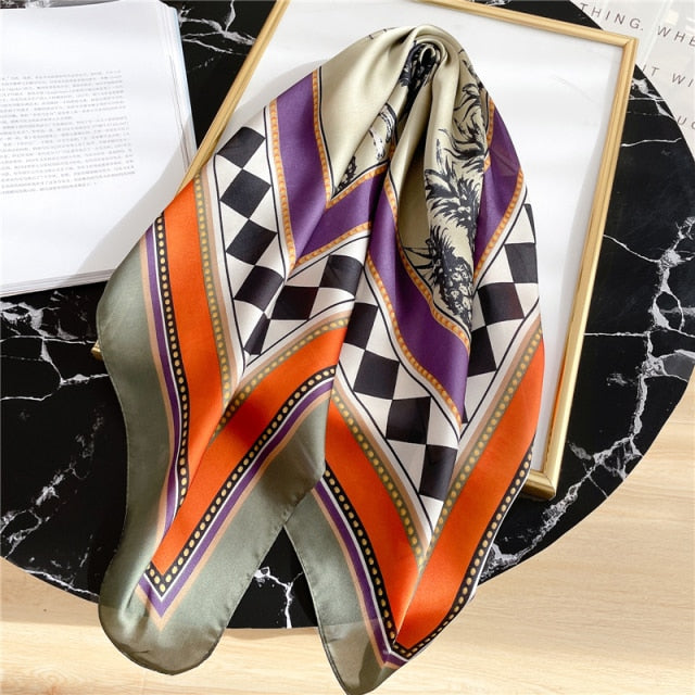 Square Scarf for Women Silk Feeling Hair Band Foulard Office Neckerchief Bandana