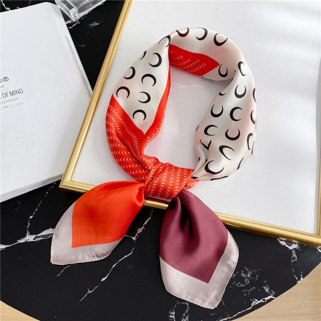 Square Scarf for Women Silk Feeling Hair Band Foulard Office Neckerchief Bandana