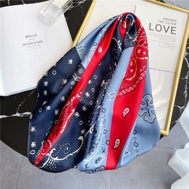 Square Scarf for Women Silk Feeling Hair Band Foulard Office Neckerchief Bandana