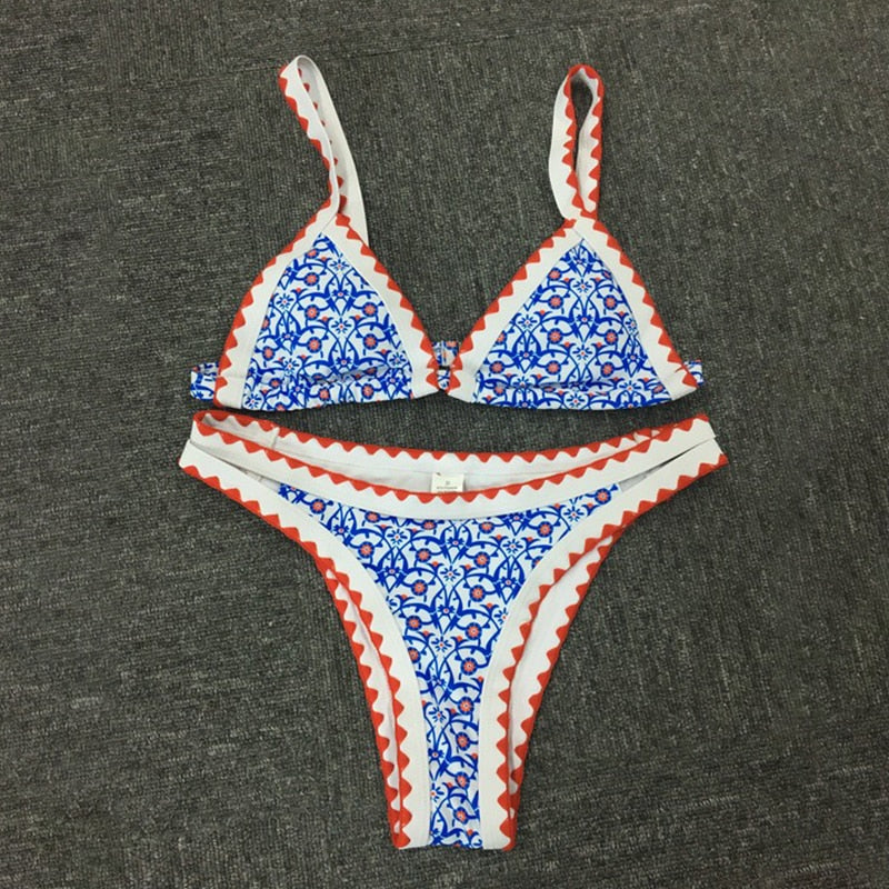 Triangle bikini 2022 Print swimsuit women Sexy swimwear female High cut swimming suit Sexy bathing suit beach wear