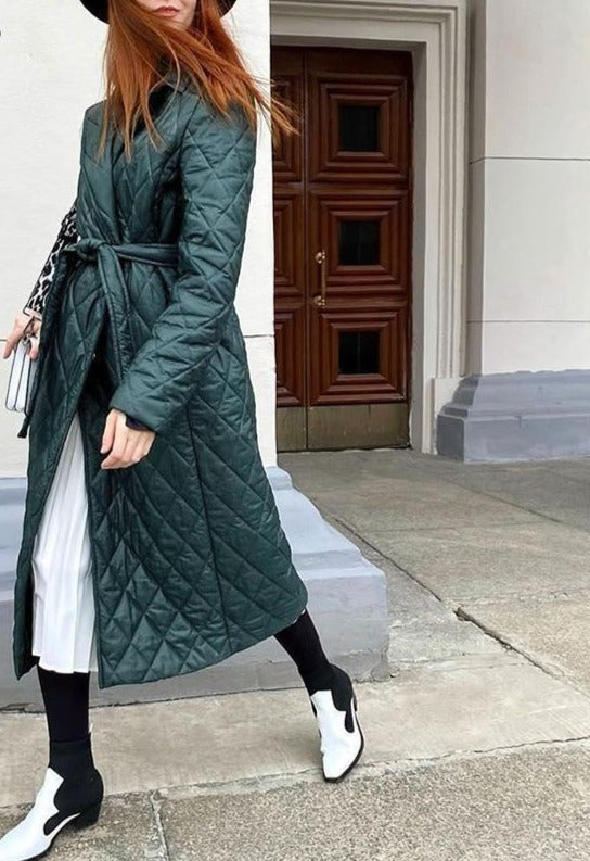 Long straight winter coat rhombus pattern Casual women parkas stylish outerwear