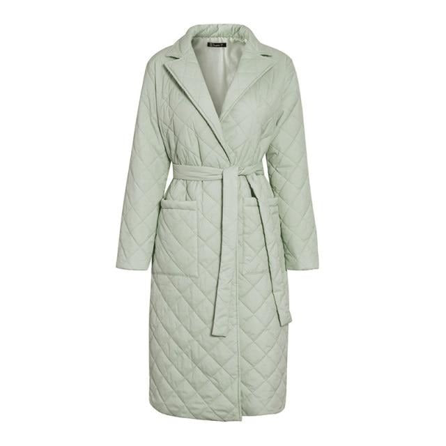 Long straight winter coat rhombus pattern Casual women parkas stylish outerwear