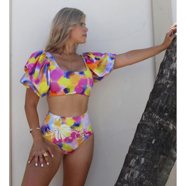 New Bikini Beach Skirt Tunics for Beach Long Leaves Print Bikini Cover up