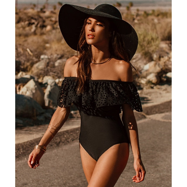 Solid Swimwear Women One Piece Swimsuit Female Bathing Suit Ruffle Monokini