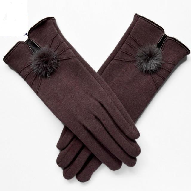Guantes de lana de bola de visón para mujer, diseño de moda con Correa, de invierno, nueva moda, elegantes, suaves, negros
