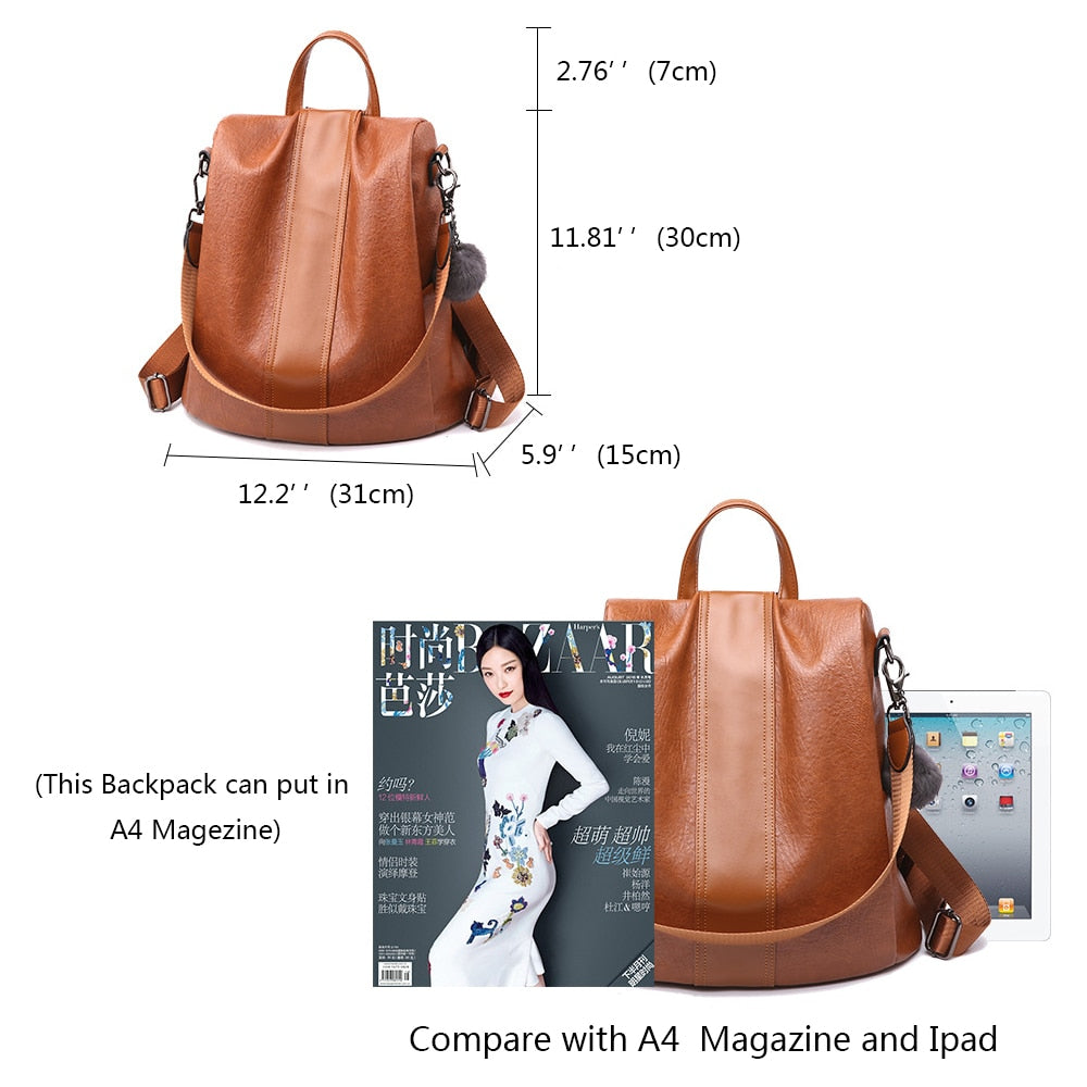 Quality Leather Anti-thief Women Backpack Large Capacity Bag - GigaWorldStore