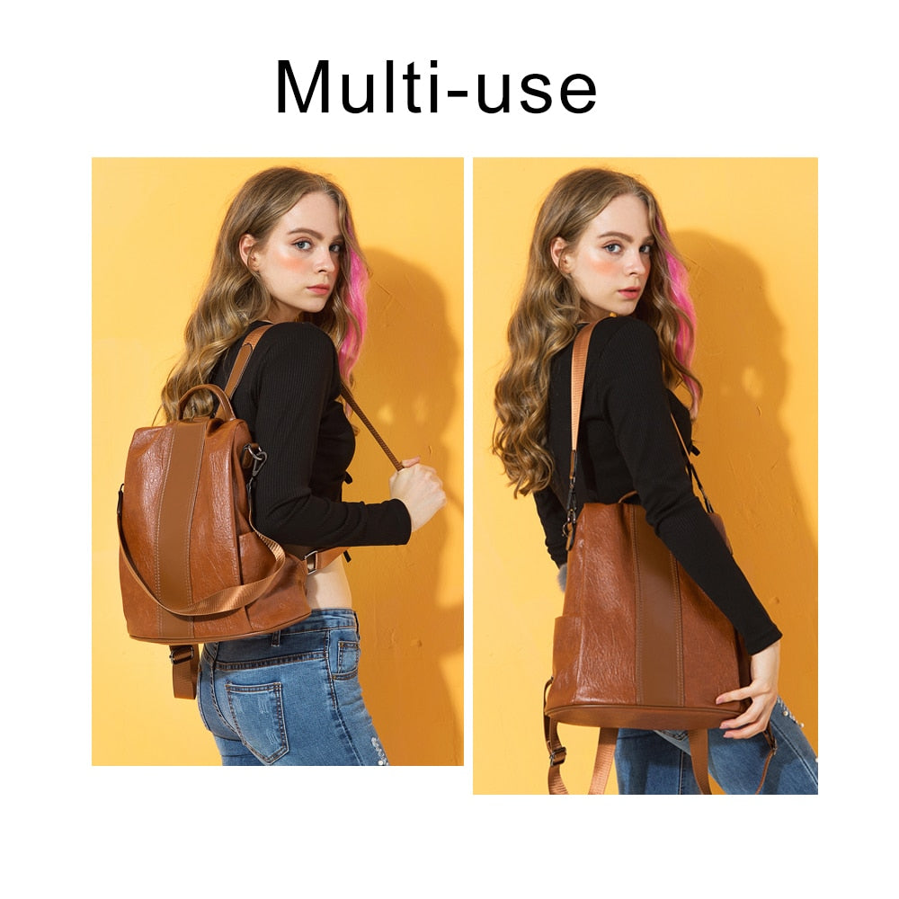 Quality Leather Anti-thief Women Backpack Large Capacity Bag - GigaWorldStore